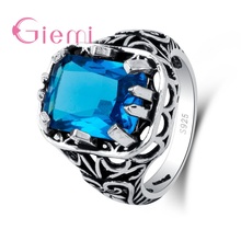 Grande quadrado chique jóias clássico reto anéis para mulher pavimentado oceano azul zircon pedra superior avaliado 925 prata esterlina anillos 2024 - compre barato