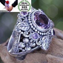 OMHXZJ Wholesale European Fashion Woman Man Party Wedding Gift Silver Purple Leaves Flower Amethyst AAA Zircon Taiyin Ring RR320 2024 - buy cheap