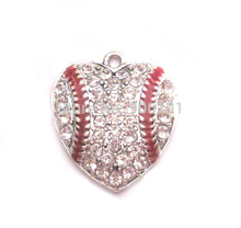 100pcs a lot antique silver plated zinc studded with sparkling Baseball Crystal Heart Pendant 2024 - buy cheap