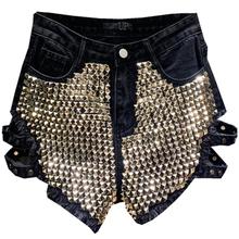 plus size 26-31!Rivet sequined denim shorts 2020 summer fashion women high waist loose tassel jeans short 2024 - buy cheap