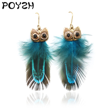 Pendientes largos de plumas de búho para mujer, Aretes de 2 colores, estilo étnico, Vintage, Animal encantador 2024 - compra barato