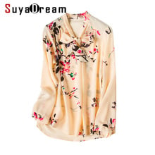 Women OL Blouse 100% REAL SILK Crepe Printed Long Sleeved Solid Bow Collar Blouse Shirt Office Lady 2022 Fall Shirt 2024 - buy cheap