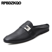 Brand Sandals British Casual Shoes White Rubber Sole Summer Mules Slides Luxury Men Runway Real Leather Black Metal European 2022 - buy cheap