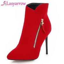 Lasyarrow-botas femininas sensuais, sapatos de couro nuvem preto, vermelho, bico fino, salto alto f385 2024 - compre barato