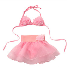 Kid Girls Pink Flower Swimsuit Swimwear Baby Child Beachwear Bikini Set Swimming Bathing Suit 2024 - buy cheap