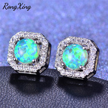 RongXing-pendientes cuadrados de circonita para mujer, aretes de piedra de nacimiento de arco iris, Color blanco/azul/ópalo verde fuego 2024 - compra barato