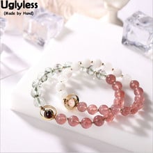 Uglyless-pulsera de cuentas de cuarzo con bolas de fresa para mujer, brazalete con abalorios, cuerda elástica, joyería, 100% Plata de Ley 925 auténtica 2024 - compra barato