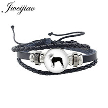 JWEIJIAO Cute Animal Dog Fish Birds Cat Silhouette Black Leather Bangles Glass Cabochon Charm Bracelets Party Punk Jewelry T309 2024 - buy cheap