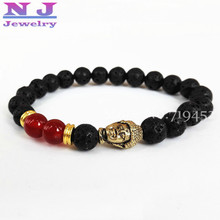 10pcs Hot Sale Mens Beads Jewelry 8mm Lava Stone Beads and Stone Beads with Antique Gold Buddha Bracelets,Energy Yoga Bracelet 2024 - buy cheap