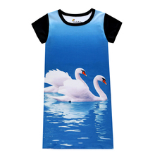 Moda verão manga curta 3d swan impressão camisola crianças pijamas do bebê meninas roupas de noite 2024 - compre barato