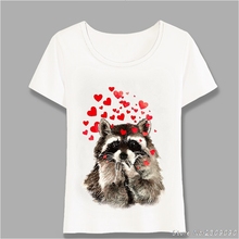 Cute Raccoon Blowing Kisses Red Hearts Watercolor T-Shirt Summer Women t-shirt Funny Casual Tops Fashion Girl Tees Harajuku 2024 - buy cheap