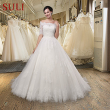 SL-015 Sexy Off Shoulder Ball Gown Beading Applique Half Sleeve Wedding Dress 2024 - buy cheap