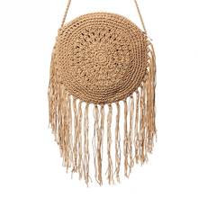 Woman Round Handbags Handmade Straw Bag with Tassel Rattan Woven Vintage Rope Knitted Messenger Bag Lady Summer Beach Tote 2024 - buy cheap