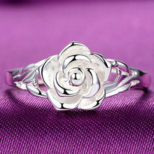 Fashion Silver Plated Rings  Rose Flower Open Ring Hollow Out Design Finger Ring Jewelry Valentine's Day Gift 2024 - buy cheap