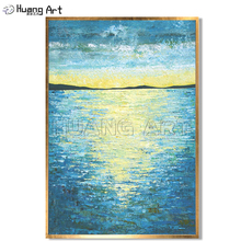 Pintura al óleo de Amanecer y paisaje marino pintada a mano para artista profesional, arte abstracto para decoración de pared de habitación, pintura de paisaje de mar 2024 - compra barato