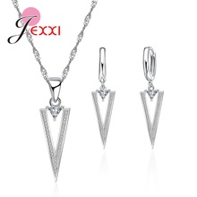 Shinning Triangle Shape Women Cubic Zirconia Earrings Necklace Set European 925 Sterling Silver Party Jewelry Sets Lady 2024 - buy cheap