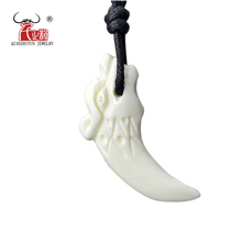 1 pieza hawaiana hecha a mano tallada joyería de hueso de Yak collar de diente de lobo para mujer gargantilla con puntas tribales 2024 - compra barato