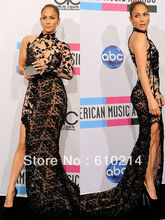 Jennifer Lopez Sexy High Neck Long Sleeve Celebrity Dresses At American Music Awards Black Lace Evening Pageant Gowns 2024 - купить недорого