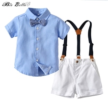 Conjunto de ropa para niños, conjunto de ropa para niños, conjunto de camisas con pajarita + pantalón general, ropa de boda, ropa de verano de manga corta 2024 - compra barato