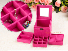 3 Layer velvet jewelry box case ,earring,ring ,necklace organizer jewelry box display,nice birthday gift,Many color to choose 2024 - buy cheap