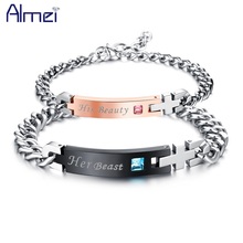 Almei-Conjunto de pulseras cruzadas de titanio para hombre y mujer, joyería de cristal CZ, regalo para novio y novia, SN154, belleza bestial 2024 - compra barato