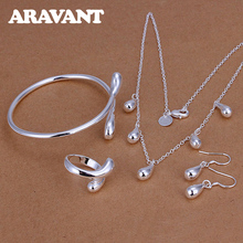 Conjunto de joyas de plata para mujer, pendientes de gota de agua, collar, anillos, brazalete abierto, conjuntos de joyas de boda, 925 2024 - compra barato
