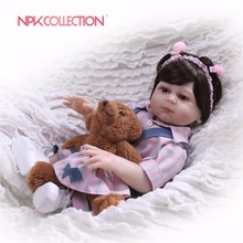 Npkcollection boneca realista reborn, boneca de silicone macio para meninas de 46cm, presente para crianças, aniversário e natal 2024 - compre barato