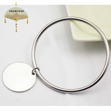 Pulseira fashion de aço inoxidável, joias da moda, pulseira de cor prata com pingente redondo em branco 2024 - compre barato