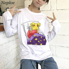 Neploe Preppy Style Cartoon Printed Sweatshirt Long Sleeve Hoodies Woman Causal O-neck Pullover New Medium-long Jumper 36130 2024 - buy cheap