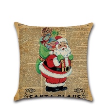 Christmas Elk Newspaper Printed Linen Cushion Cover Home Decor Pillowcase Sofa Cushion Case Gift Happy New Year 2024 - buy cheap