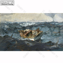 Diamond Embroidery Painting 3D Full Drill Diamond Mosaic Cross Stitch "Man On Boat&Shark" Full Pasted Painting DIY Crafts Decor 2024 - buy cheap