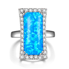 Кольцо в стиле бохо с голубым и белым огненным опалом, великолепное большое кольцо с камнем, серебряные обручальные кольца, ювелирные изделия, обручальные кольца для женщин 2024 - купить недорого
