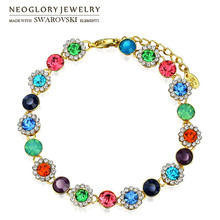 Neoglory Crystal & Rhinestone Charm Bracelet Colorful Flower Beads Elegant Lady Bangle Embellished With Crystals From Swarovski 2024 - buy cheap