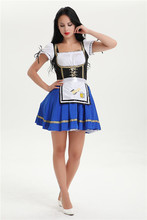 free shipping   Woman Blue Short  Oktoberfest Beer Maid Wench German Bavarian Heidi Fancy Dress Costume S M L XL 2XL 2024 - buy cheap