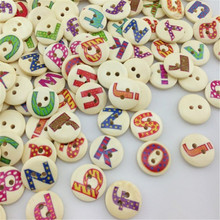 100pcs Alphabet Pattern Wooden Buttons Fit Sewing and Scrapbook 15mm WB01 2024 - buy cheap