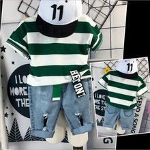 Kids Clothing Sets Fashion Style Baby Clothing Sets Short Sleeved Striped T-Shirt + Denim Shorts 2Pcs Children Clothing 2-7year 2024 - buy cheap