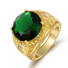 SuoHuan Size 7-10 Trendy Unisex Women Mens Ring Big Round Green Stone Zircon Crystal Gold Filled Party Anniversary Jewelry Gift 2024 - buy cheap