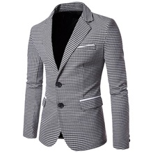 Модный клетчатый Мужской Блейзер, современный свадебный пиджак на двух пуговицах, приталенный деловой мужской костюм, повседневный пиджак 2024 - купить недорого