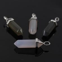 10pcs/lot Natural Onxy Hexagon double Point Pendant,Grey Onxy points Stick Reiki Chakra Sliver Plated copper Pendants 2024 - купить недорого