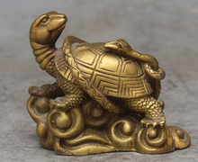 0 4" Chinese Bronze Wealth Money Longevity Dragon Turtle Tortoise Snake Statue 2024 - buy cheap