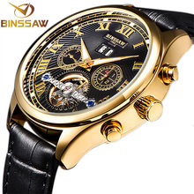 BINSSAW 2018 hombres de lujo marca Tourbillon moda mecánica Casual cuero deportes de negocios automático reloj Relogio Masculino 2024 - compra barato