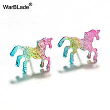 WarBLade 10 пар/лот цветные блестящие серьги в виде единорогов для женщин и мужчин, серебристый блестящий цвет, блестящие серьги-гвоздики с животными, ювелирные изделия для подарка 2024 - купить недорого
