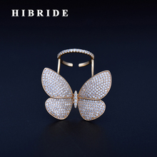 Женское Открытое кольцо HIBRIDE с прозрачной бабочкой, кольцо золотистого цвета с микро-инкрустацией из фианита, Женское кольцо 2024 - купить недорого