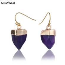 Shinygem brincos de pedra de cristal natural, irregular, amarelo/roxo, dourado, pendurado, joias para mulheres 2024 - compre barato