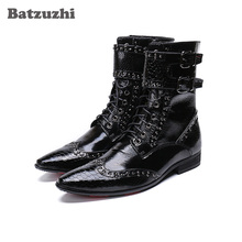 Batzuzhi Fashion Leather Boots Men Pointed Toe Military botas hombre Men Korean Black Dress Ankle Boots Male Buckles, Big US6-12 2024 - buy cheap