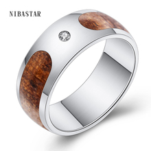 Retro Wood Grain And Pave Clear Crystal Design Fashion Party Gift 316L Stainless Steel Ring Men's Wedding Ring 2024 - buy cheap