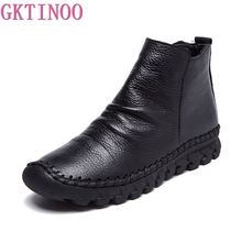 Botas femininas estilo vintage e de cano curto, feita de couro bovino genuíno, botas planas com zíper, para mulheres, 2021 2024 - compre barato