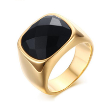 Titanium Jewelry Ring for Men Gold-Color Never Fade Stainless Steel Wedding Band Black Stone Solitaire Engagement Ring 2024 - buy cheap