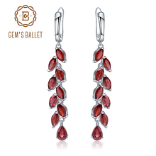 GEM'S BALLET-pendientes de GEMA de granate roja Natural para mujer, pendientes de gota de hojas y ramas de Plata de Ley 925, joyería 2024 - compra barato