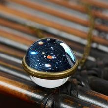 SIAN Винтаж солнечная система ожерелье со стеклянным шариком планетарные орбиты галактика космическое время драгоценный камень ручной работы кулон цепь Астрономия украшения 2024 - купить недорого